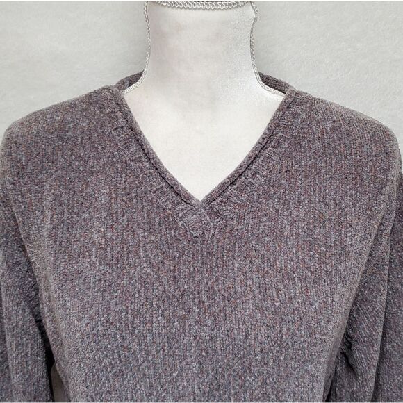 VINTAGE Y2K Classic Elements Purple Mixed Knit Chenille Rolled V-neck Sweater L - Picture 3 of 13